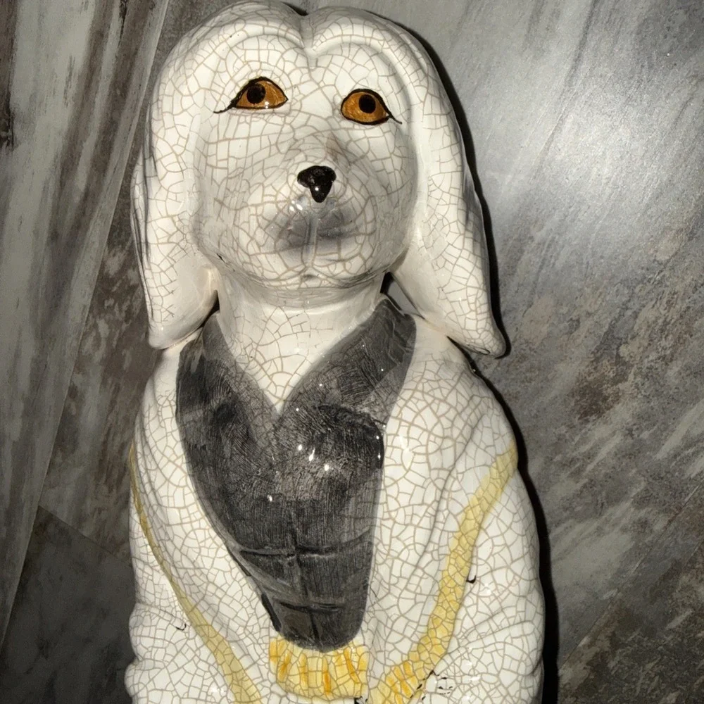 Vintage Crackle Finish Standing Ceramic Dog Statue 14